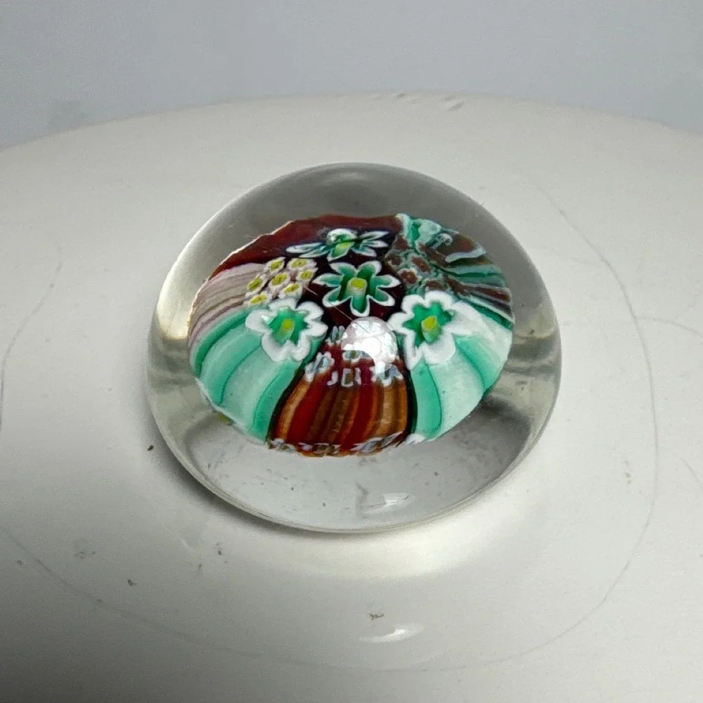 Vintage 2-Inch Millefiori Glass Paperweight Colorful Flower Canes